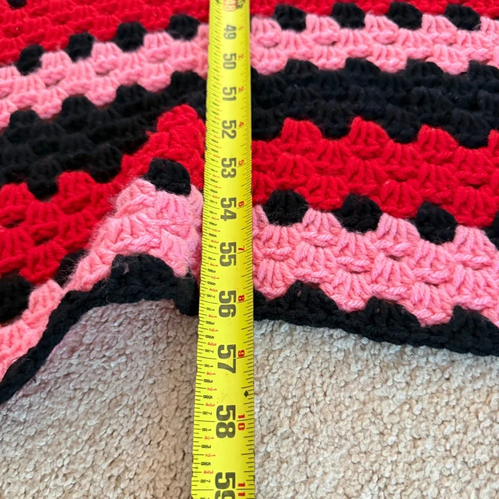 Handmade Crochet Granny Square Blanket Large Throw Red Black Pink 68x68